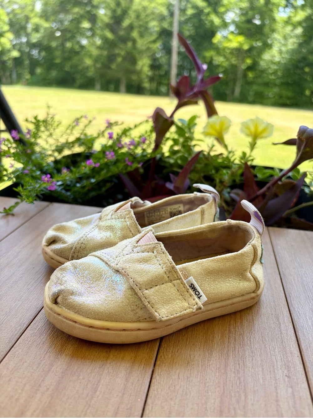 Toms Kids Metallic Champagne Slip-On Shoes